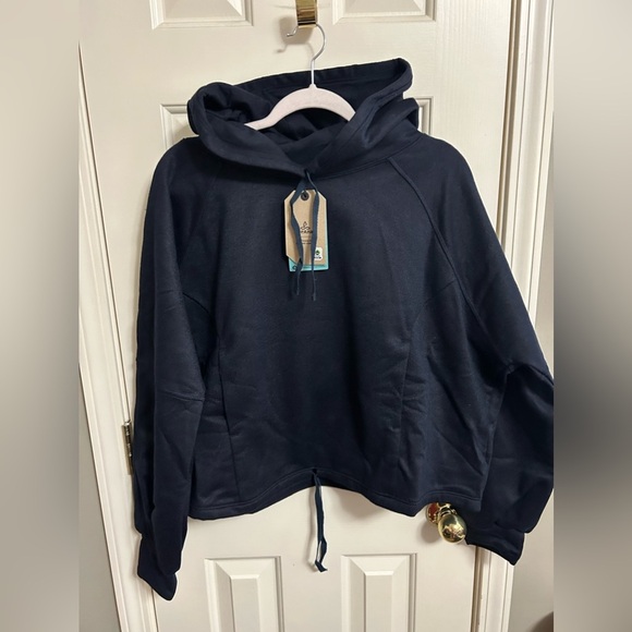 prAna Ziller Wool Blend Sweatshirt L/S Hooded Crop Nautical Blue Women's XL NWT - Picture 1 of 3